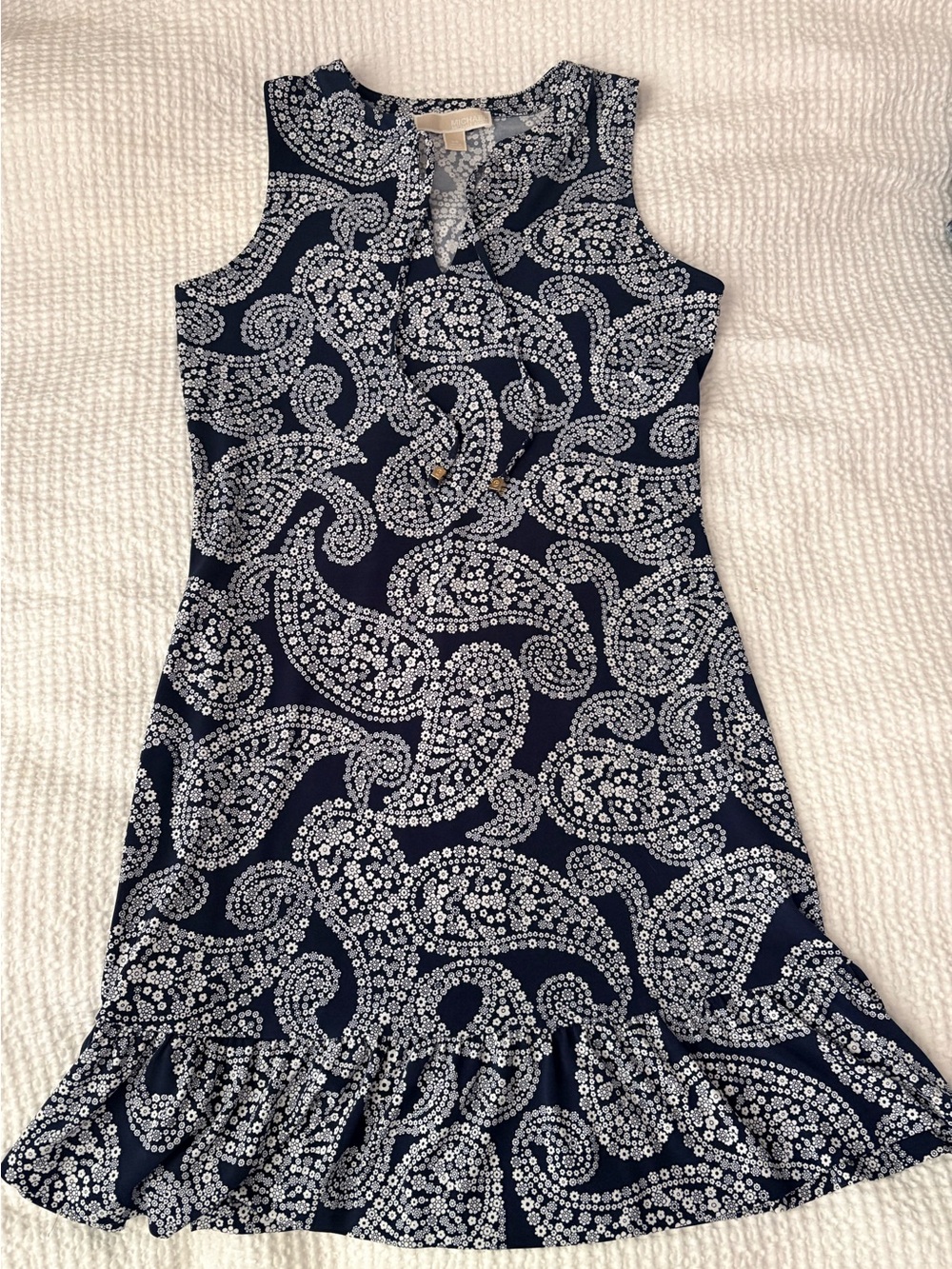 MICHAEL Michael Kors Navy & White Floral Paisley Sleeveless Ruffle Shift Dress
